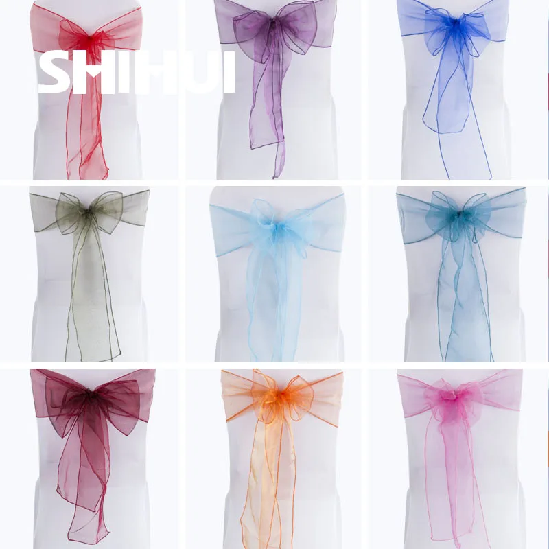 Sashes Organza Bow Tie Ribbon Knot Cover Seat Back Belt For Hotel Banquet Country Wedding Party Event Dining Decoration