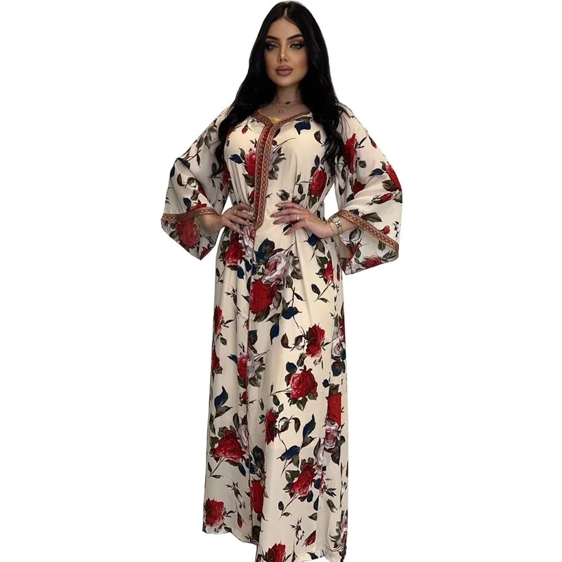 

African Dresses For Women Flower Print Traditional Dashiki Boubou Robe Africaine Long Africa Maxi Dress Muslim Fashion Abaya