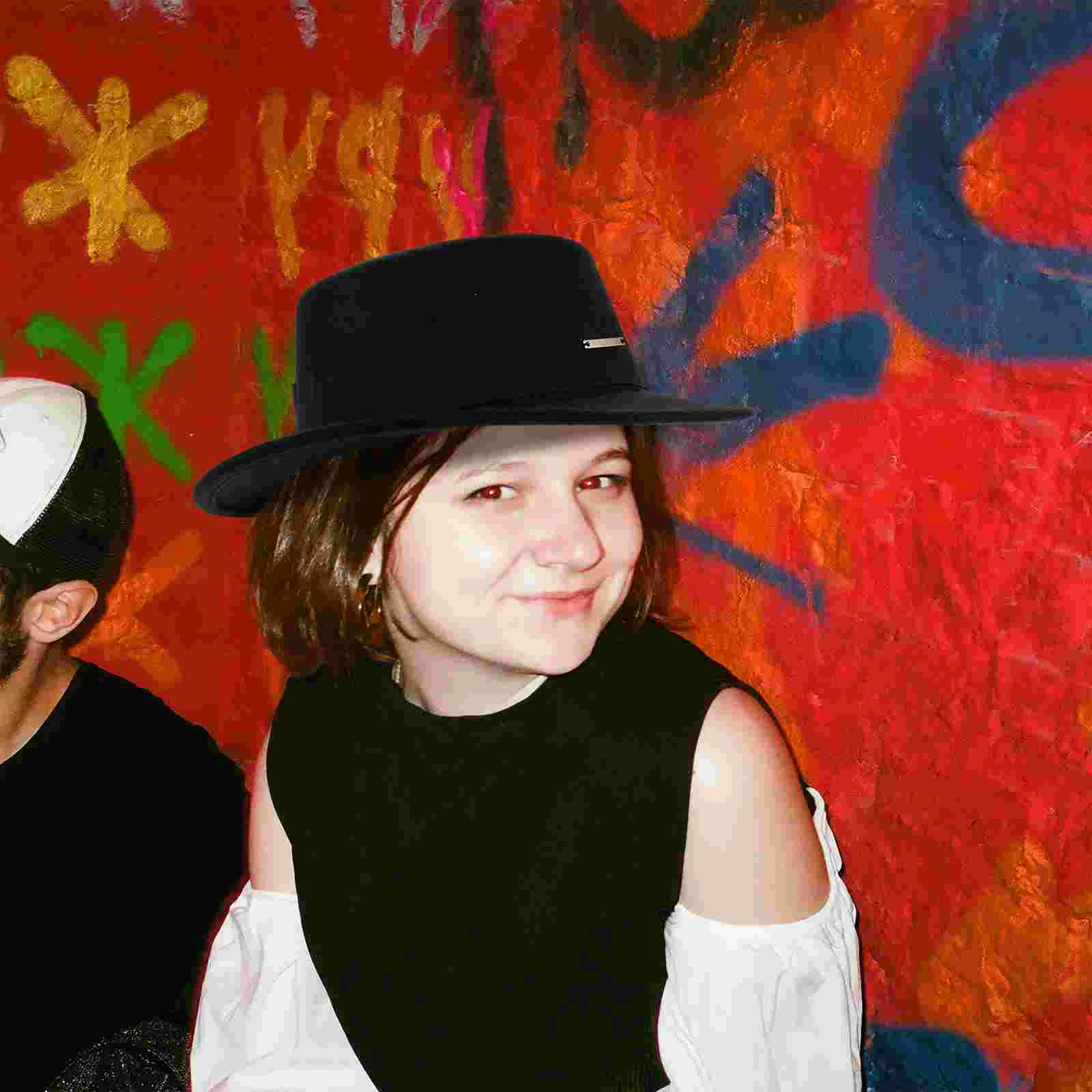 Woolen Hat Mens Black Flat Top Wide Brim Porkpie Fedora for Women Cap Boater Polyester Men's Bowler Miss Hats