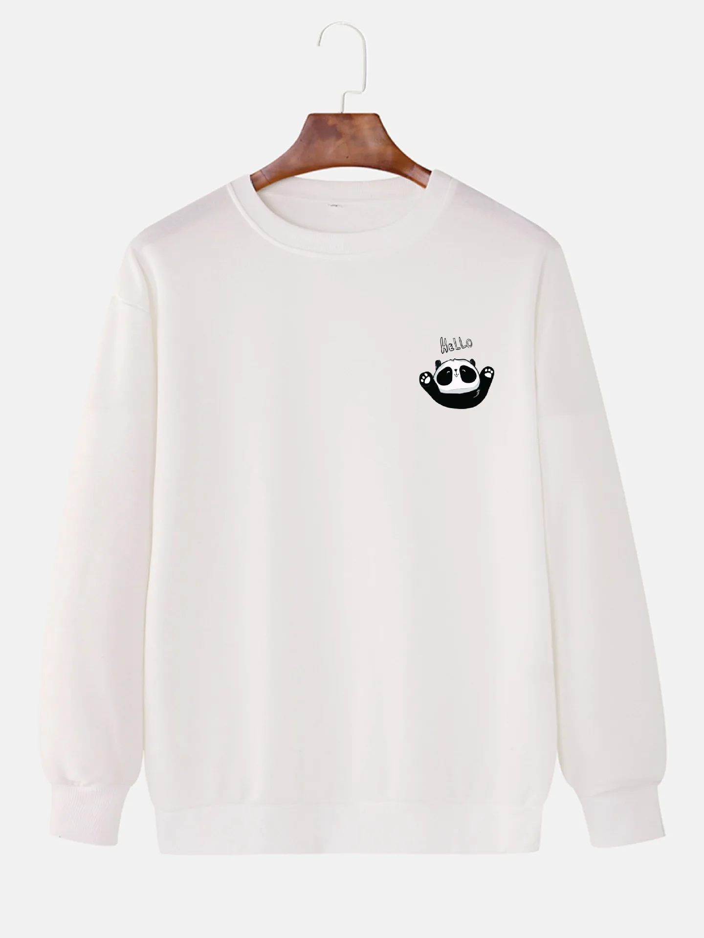 

Men's panda print oversized cotton bottoming shirt spring and autumn loose simple casual round neck long-sleeved top youth