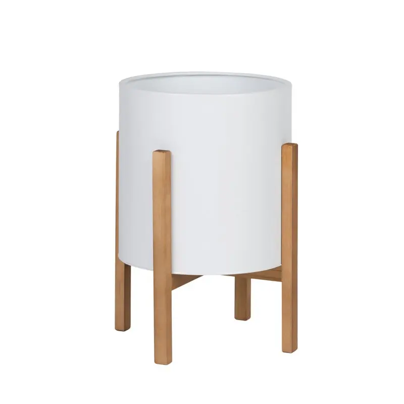 

White Mid- Planter with 4-Leg Wood Base