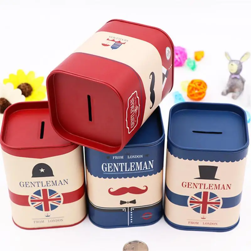 

Rectangular Metal Tinplate Piggy Bank British Lun Style Storage Tank Cartoon Children's Piggy Bank Coin Piggy Bank