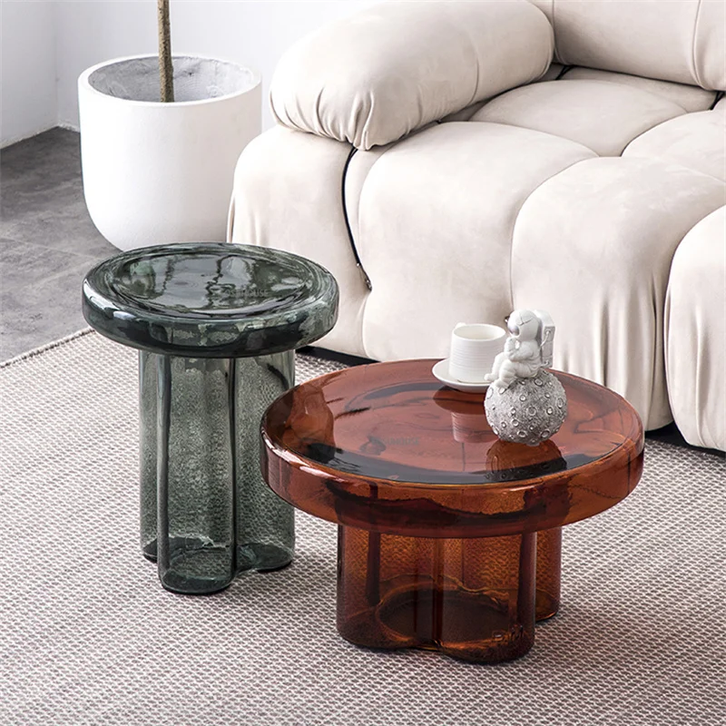 

Nordic Luxury Glass Transparent Coffee Table Living Room Creative Coffee Tables Sofa Side Round Stolik Kawowy Home Furniture WZ