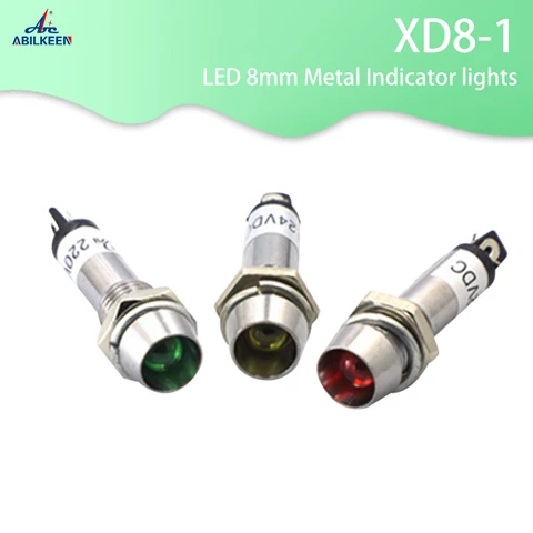 Светодиодный металлисветильник индикатор 8 мм, 10 шт., водонепроницаемая сигнальная лампа и светодиодный сигнал, выпуклая лампа XD8-1, 5 цветов, 12 В, 24 В, 220 В