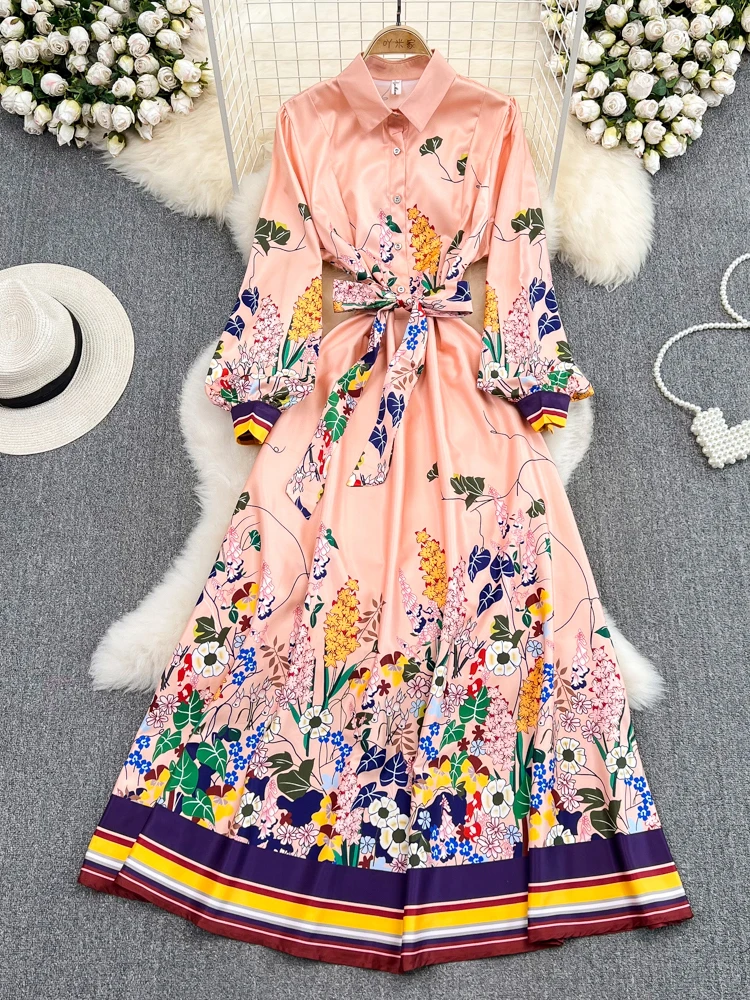 

Женское однобортное платье-рубашка, модельное дизайнерское платье в стиле HIGH STREET с отложным воротником и принтом, новинка 2023