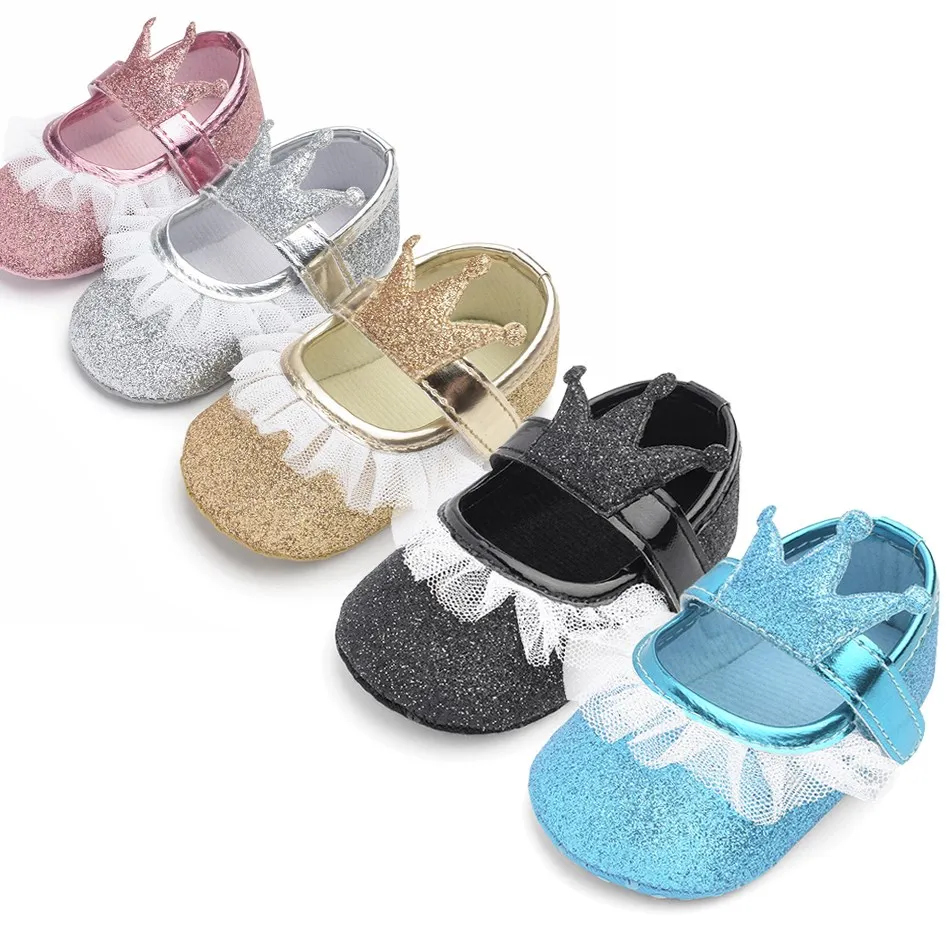 

Kids Mary Jane Flats Toddler Hook and Loop Anti-Slip Slip On Prewalker Newborn Soft Sole Spring Crown Sneakers Infant Moccasins