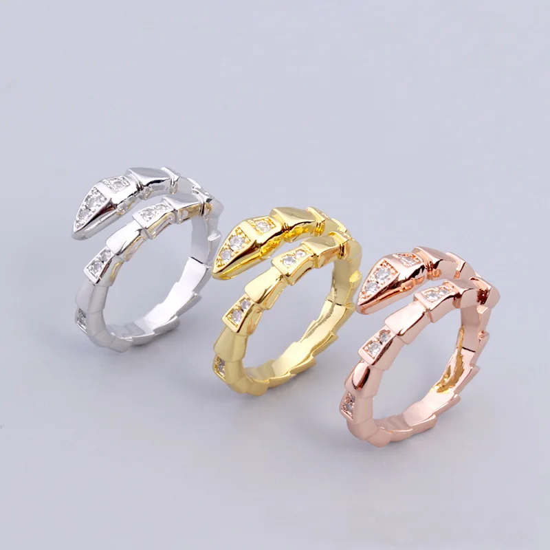 

Designer Collection Ring Single Circle Apart Paved Czech Zircon Plated Gold Color Snake Serpent Snakelike Open Narrow Rings