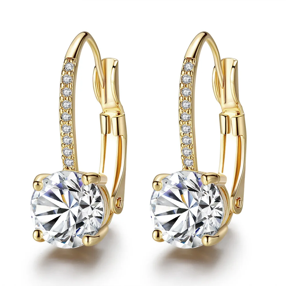 

Gorgeous Round Cubic Zirconia Dangle Earrings for Women Wedding Bridal Engagement Gold Silver Stud Earrings High Quality Jewelry