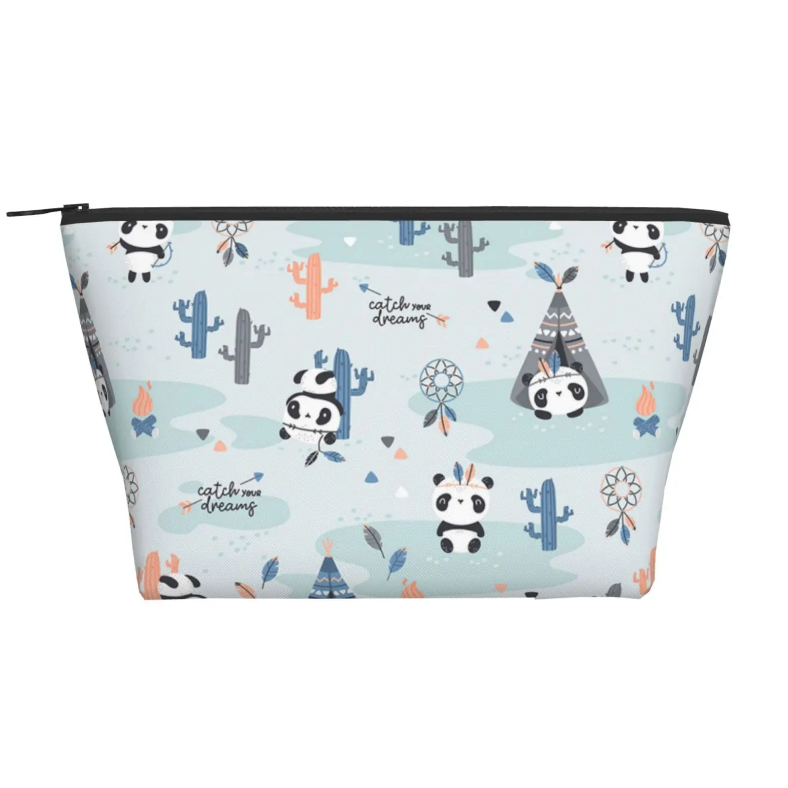 

Panda Cactus Tile Pattern Organizer Packaging Trapezoid Daily Storage Bag Polyester Christmas Holiday Tote Bag Blue