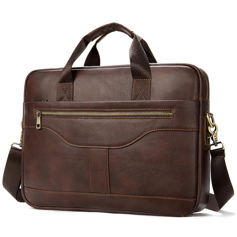 New Business Men Handbag Vintage Genuine Leather Briefcase Male Office Laptop Bag Cow Leather Shoulder Bag