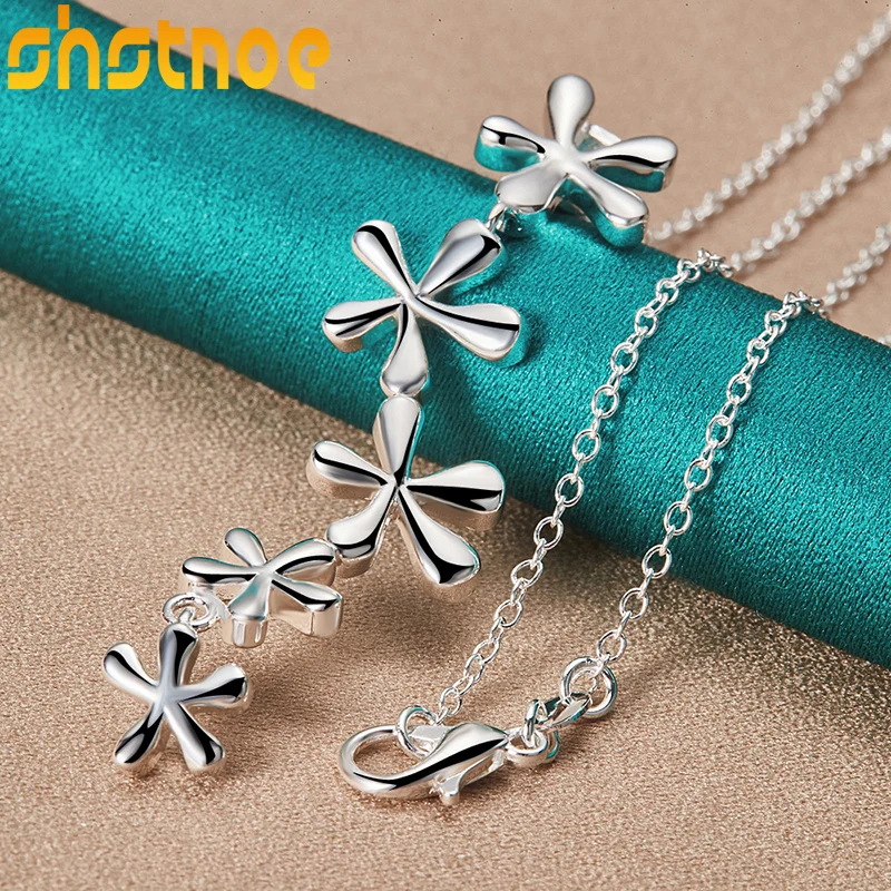 

SHSTONE 925 Sterling Silver Flower Pendant Necklace 16-30 Inch Chain For Women Party Engagement Wedding Fashion Charm Jewelry