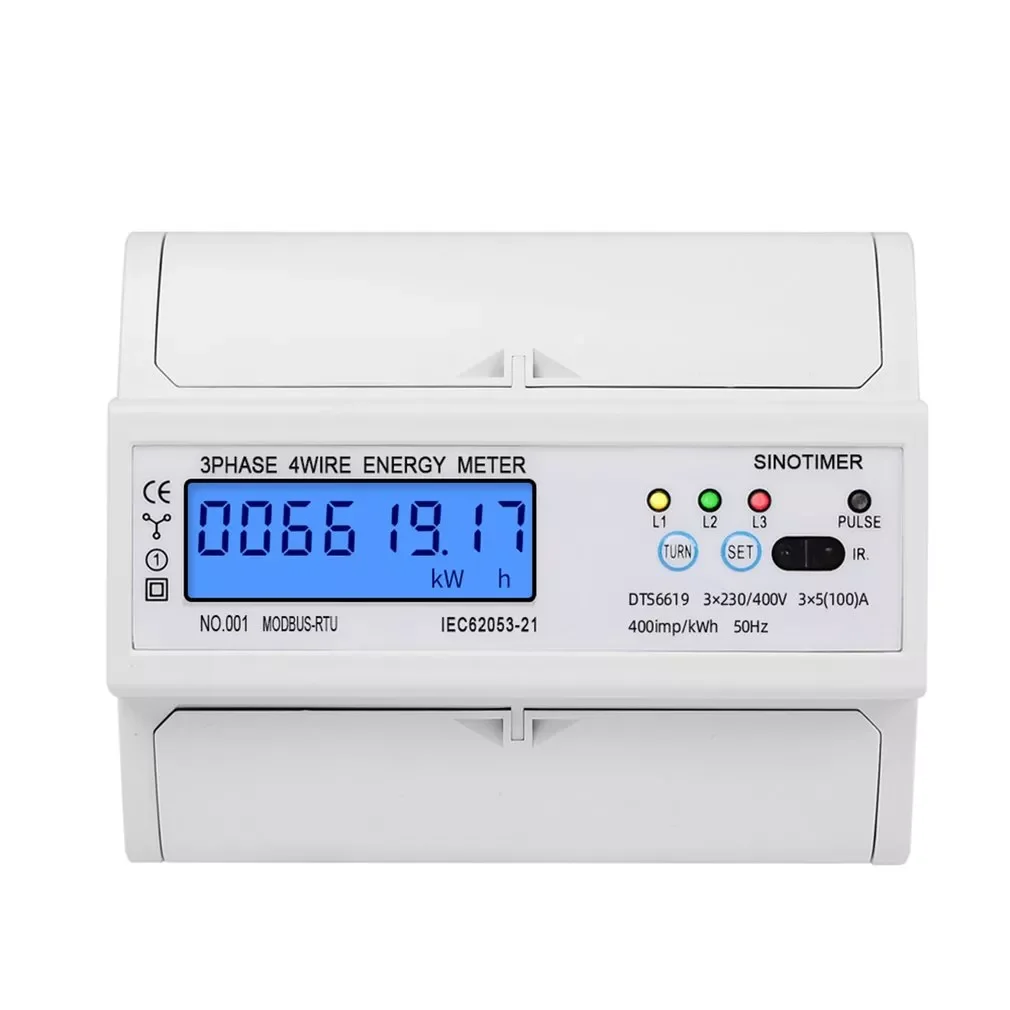 

3 Phase 4 Wire RS485 Modbus 380V DIN Rail Energy Meter Digital Backlight Factor Monitors With Voltage Current Display