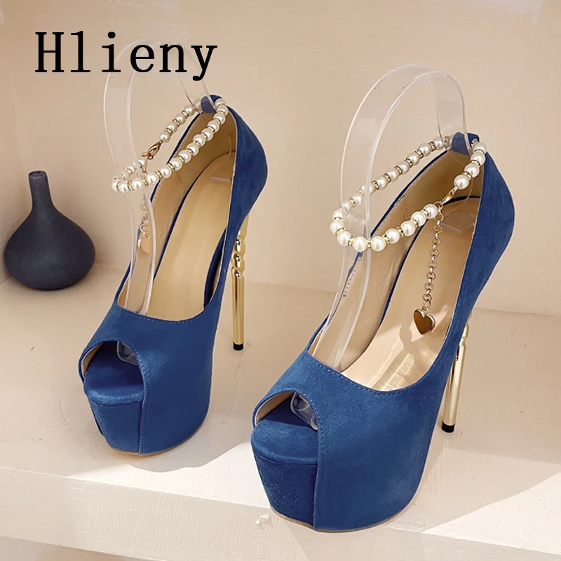 Модные женские туфли Hlieny на платформе модные туфли-лодочки с цепочкой и бусинами