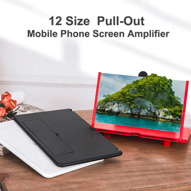 

10/12 Inch 3d Mobile Phone Screen Magnifier Hd Video Amplifier Stand Folding Phone Desktop Bracket For Movie Game Amplifier