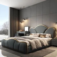 luxury leather bed post modern double bed simple high end online celebrity ins master bedroom italian soft bed master bed