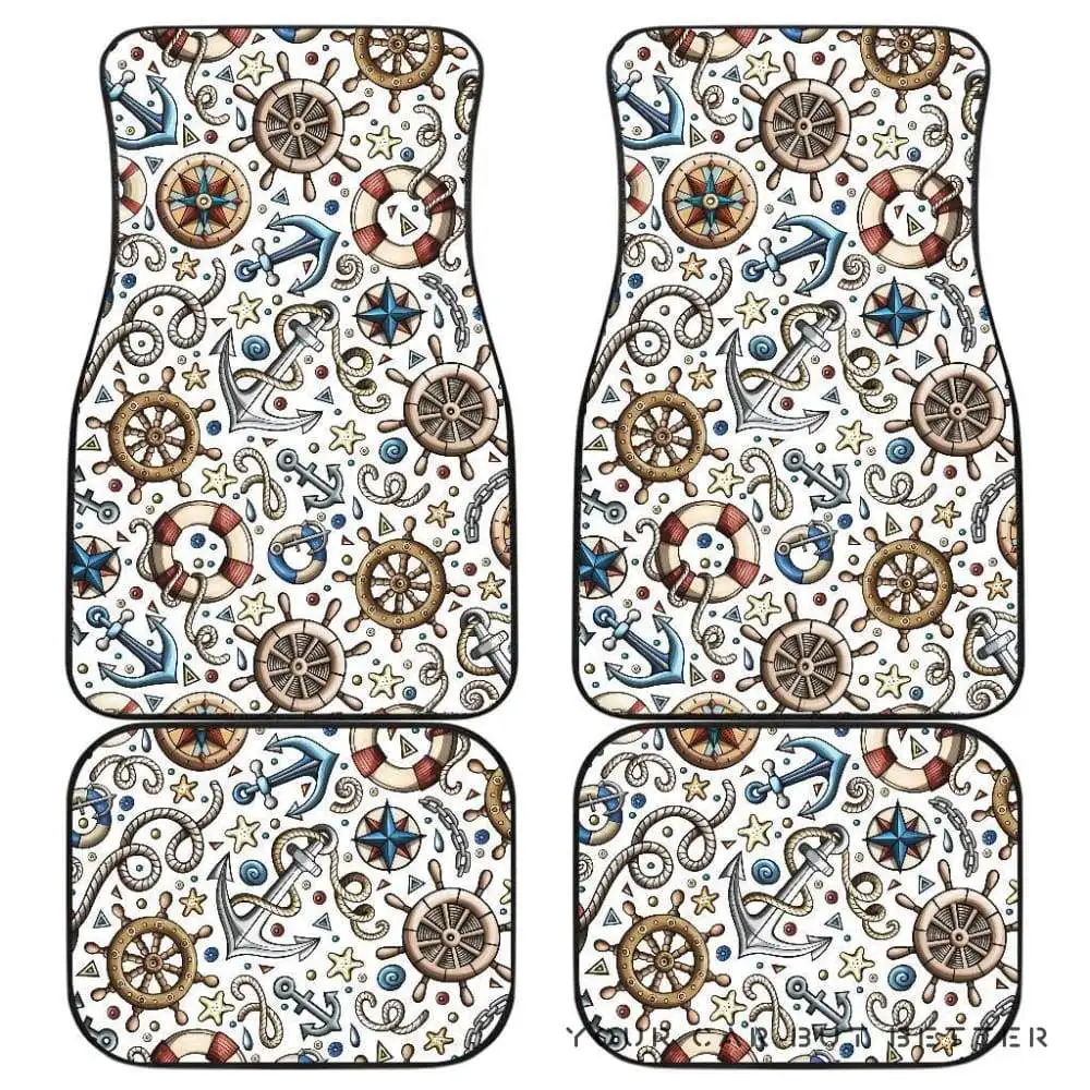 

Cute Nautical Steering Wheel Anchor Pattern Front And Back Car Mats 045109