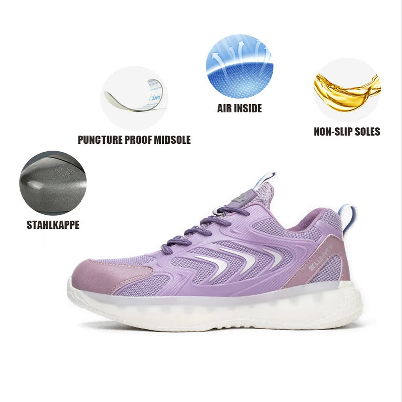 Waliantile Lightweight Safety Shoes Sneakers For Women Puncture Proof Industrial Work Boots Female Indestructible Steel Toe Shoe