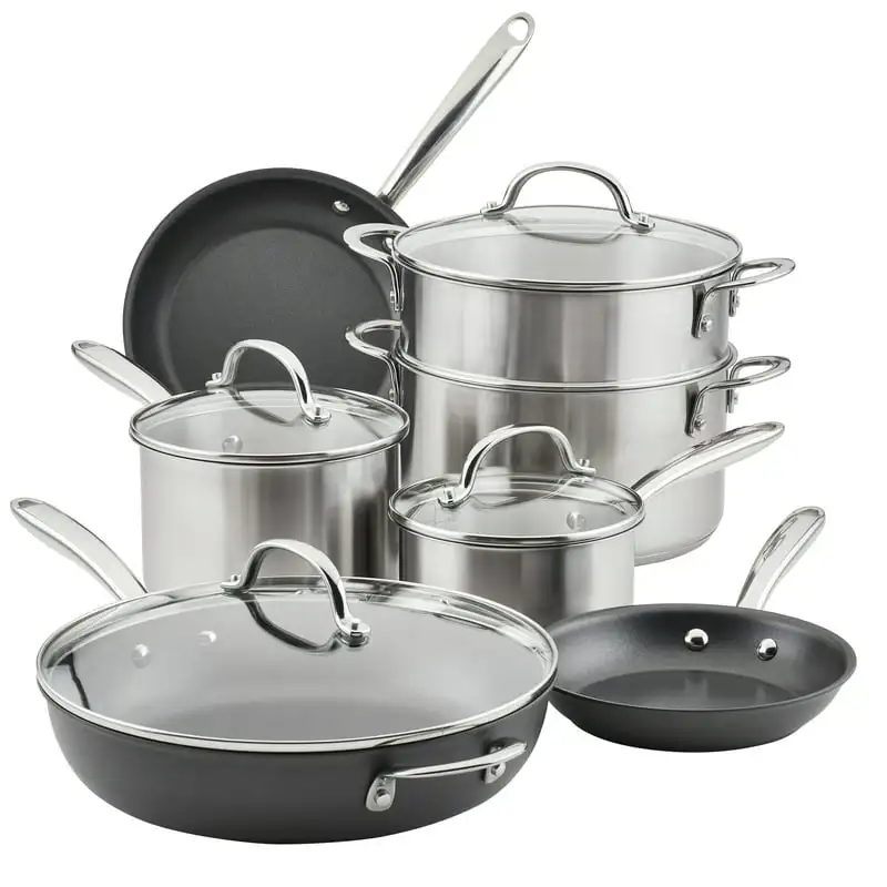 

Steel and Hard Anodized Nonstick Cookware Induction Pots and Pans Set, 11-Piece