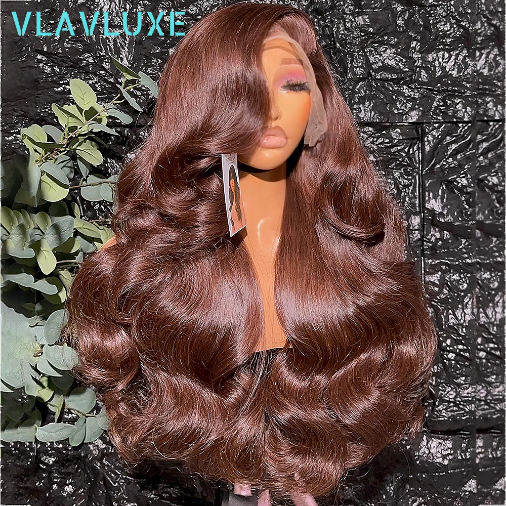Фото Парик Body Wave 34 дюйма, 13x4 HD, с прозрачной кружевной передней частью, без клея, шоколадно-коричневый, из натуральных волос, предварительно проработанный, 13x4, с прозрачным кружевом №1