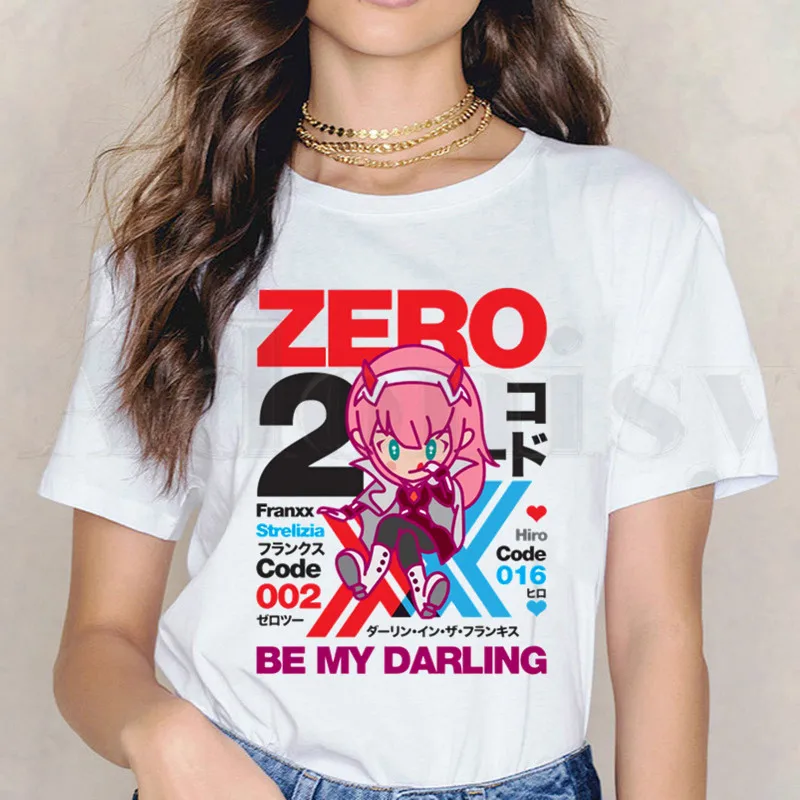 

Zero TWO Darling In The Franxx Anime 02 Harajuku Short Sleeve Female Tops Tees Harajuku VintageT Shirts Women's T-shirt