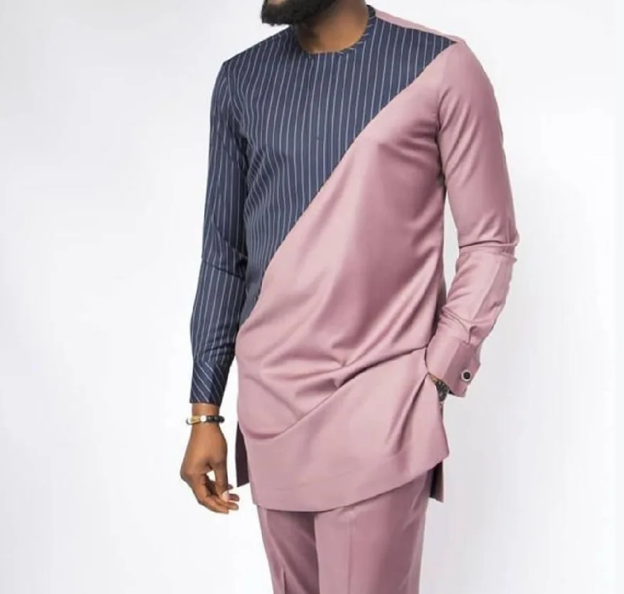 Muslim Fashion Men Suit Middle East Ramadan Long Sleeve Pullover Arabian Loose Arabic Striped Contrast Casual Islamic Clothing