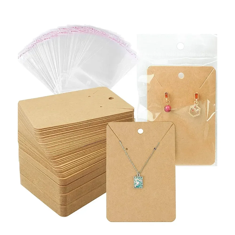 

Cards Necklace Display Cards with Bags 50pcs Earring Display Cards 50Pcs Self-Seal Bags Kraft Paper Tags for DIY Jewelry