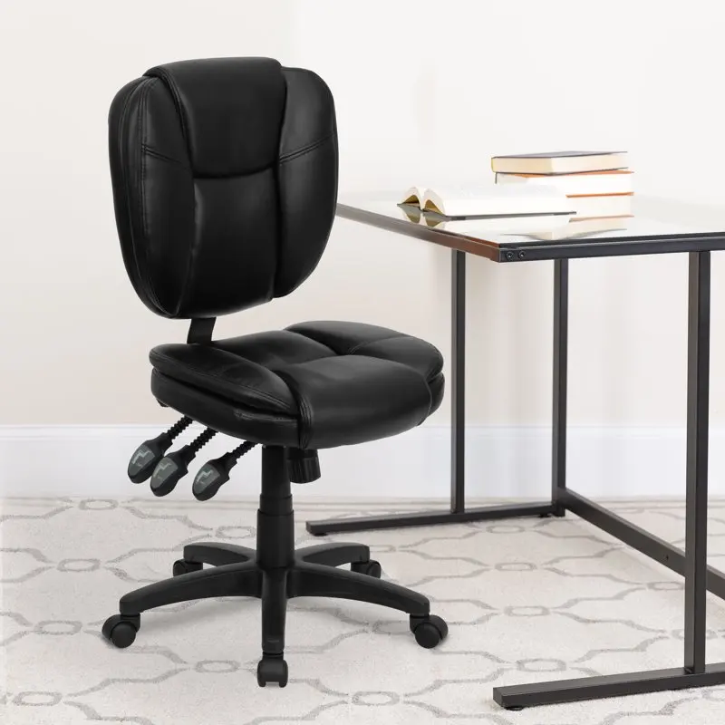 

Black LeatherSoft Multifunction Swivel Ergonomic Task Office Chair with Pillow Top Cushioning