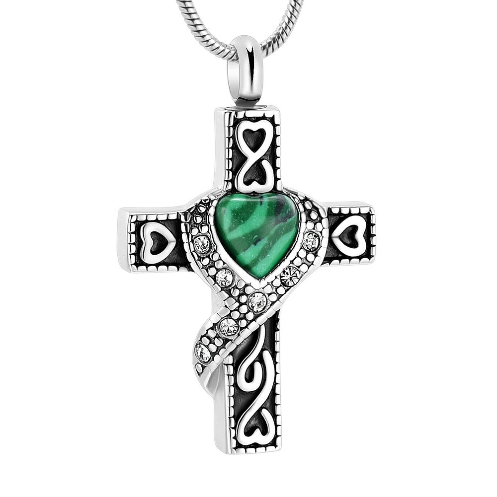 

Turquoise Stone Cremation Necklace For Ashes Urn Pendant Cross Shape Stainless Steel Memorial Ash Holder Keepsake Jewelry