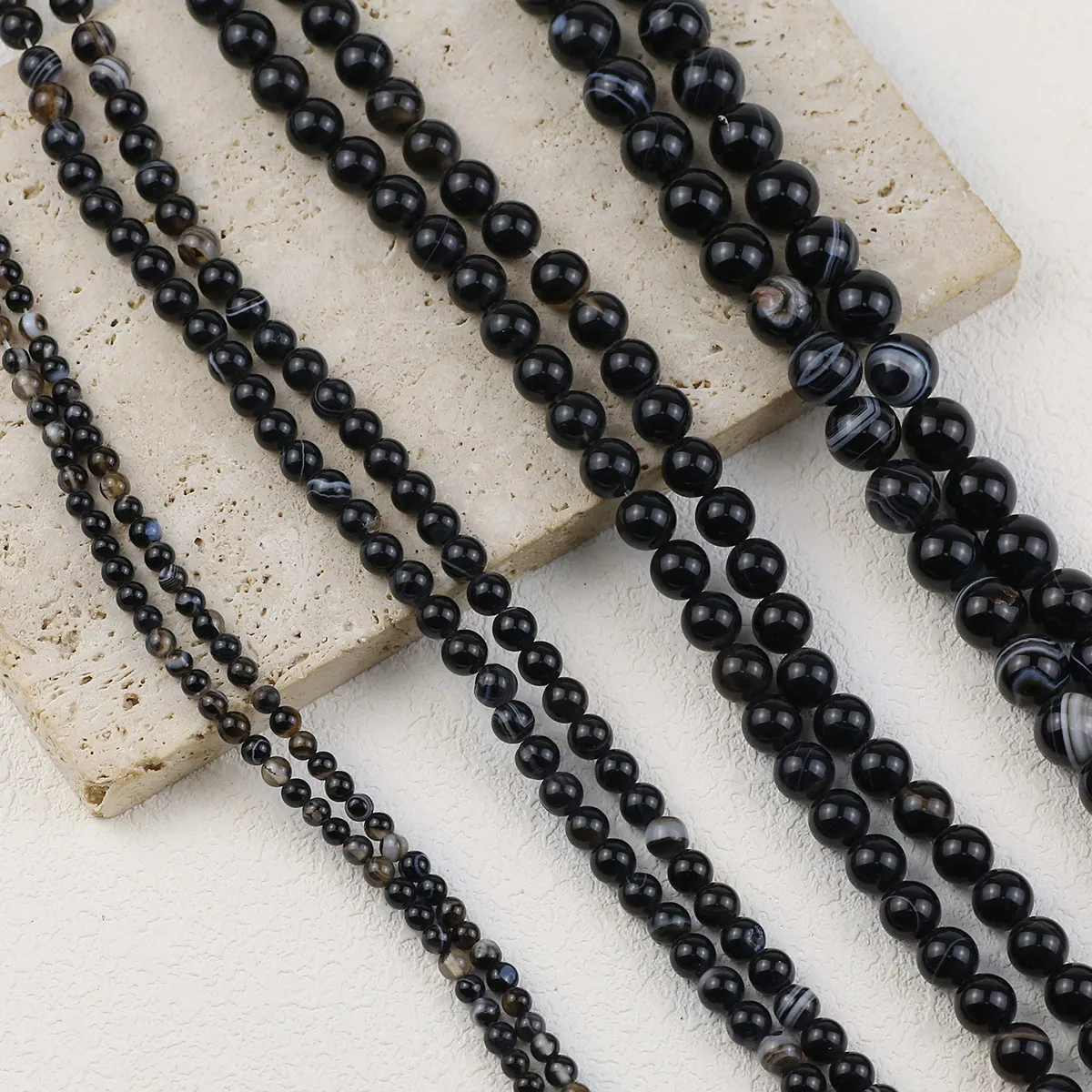 Бусины из натурального черного агата в полоску круглые бусины россыпью 4 6 8 10 12 мм