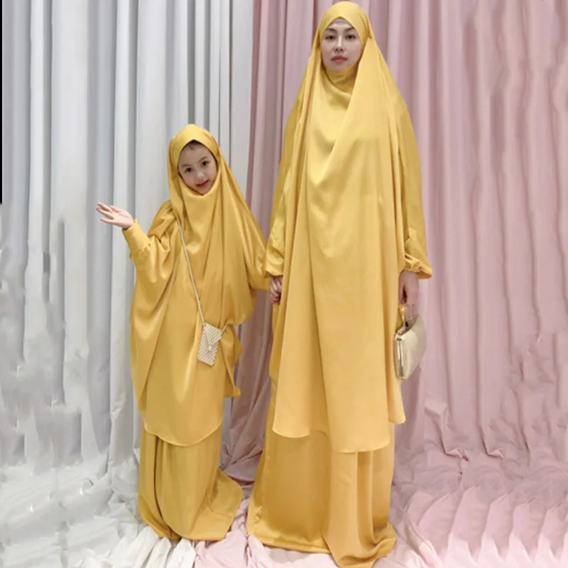 ИД Рамадан мусульманский комплект из 2 предметов молитвенная одежда абайя платье Женский хиджаб цзилбаб длинный химар халат мусульманский ...