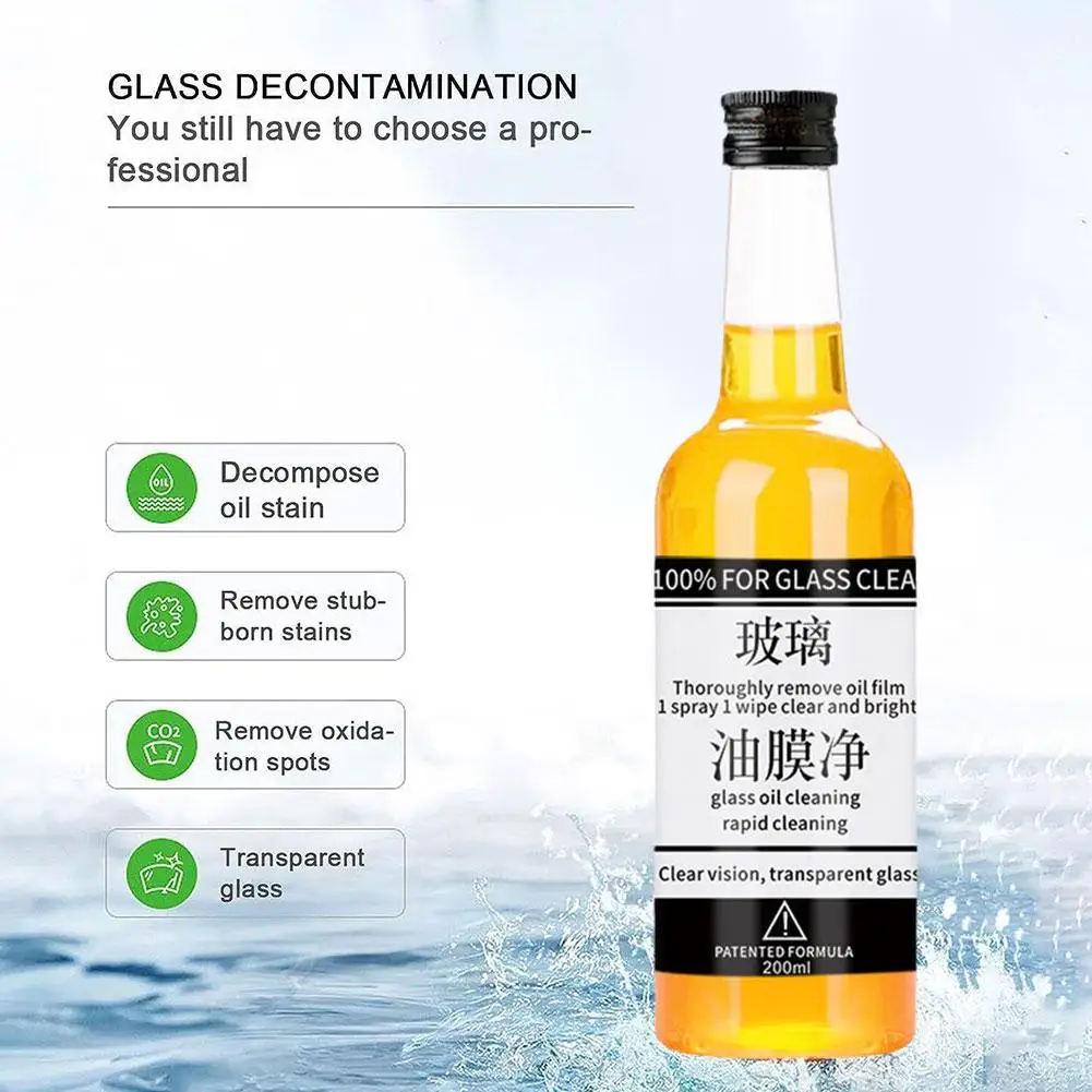 

200ml Auto Glass Stripper Oil Film Cleaner Water Spot Remover Liquid Windshield Window Oil Car Wiper Film Cleaner Glass Age X0y7