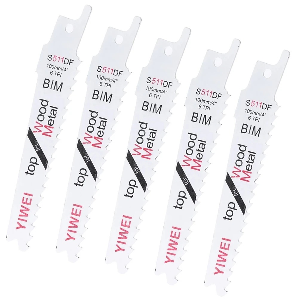 5 шт. S511DF лезвие сабельной пилы BIM 100 мм ножовочное полотно 1/2 дюйма хвостовик для деревянной доски пластиковые металлические режущие Деревообрабатывающие инструменты