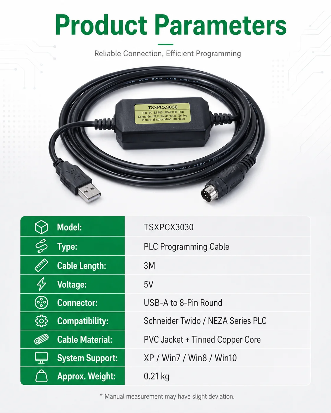 Фото Кабель для программирования ПЛК TSXPCX3030 USB для Schneider Twido NEZA Series, 8-контактный, 3 м, 5 В, коммуникационный адаптер для загрузки программ №4