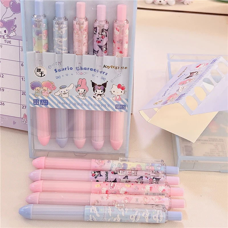 

5pcs/lot New Sanrio My Melody Kuromi Gel Pen Cartoon Press Water Pen Cute Black Kawaii Stationery Anime Toy