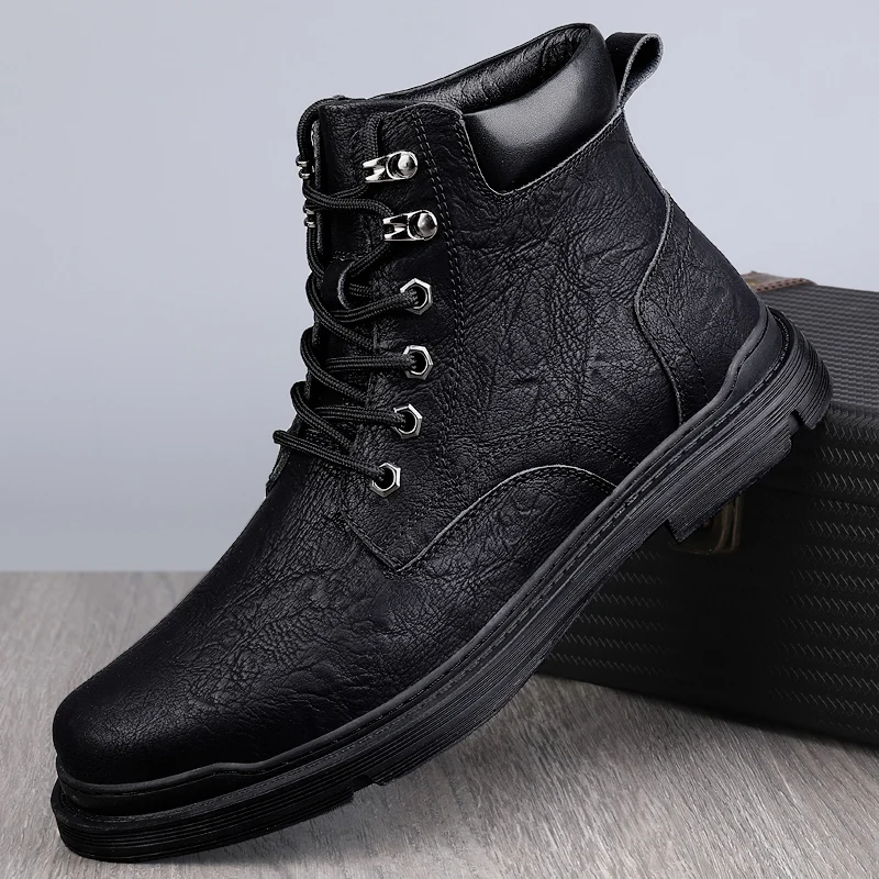 

Ботинки мужские зимние на меху, натуральная кожа, на шнуровке, Нескользящие, теплая Уличная обувь для снега, ручная работа