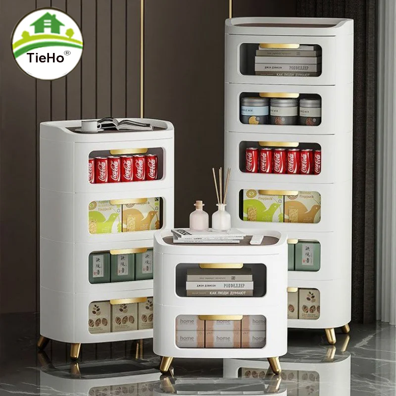 Kitchen Drawer Storage Cabinet Multi-layer Transparent Bedside Organizers With Board Modern Storage Shelf Home Furniture White