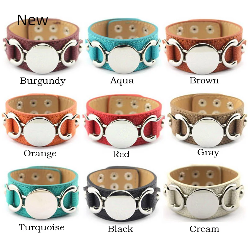 

Wholesale Gold Blank Monogram Leather Wrap Bracelets for Women Fashion Snap Jewelry