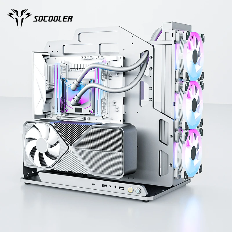 Фото Socooler индивидуальный чехол для ПК «сделай сам» в стиле ITX с поддержкой водяного охлаждения для RX7800 XT GPU Panic Купить тип игровой настольной стойки №3