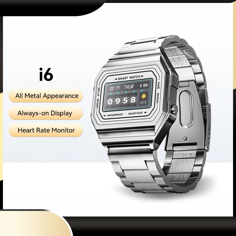 New i6 Always-on Display Smart Watch Men Heart Rate Metal Digital Fitness Tracker Weather DIY Watch for Men Women Free Shipping
