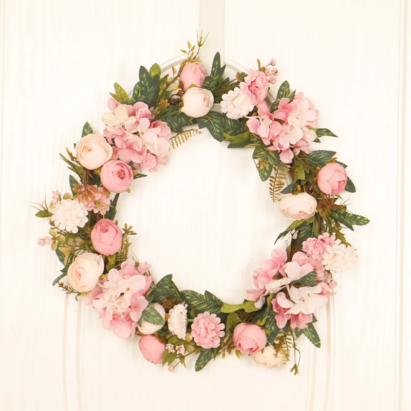 

40cm Simulation Wreath Door Hanging Decoration rose Wreath Display Window Wedding Photography Props Hydrangea Garlands