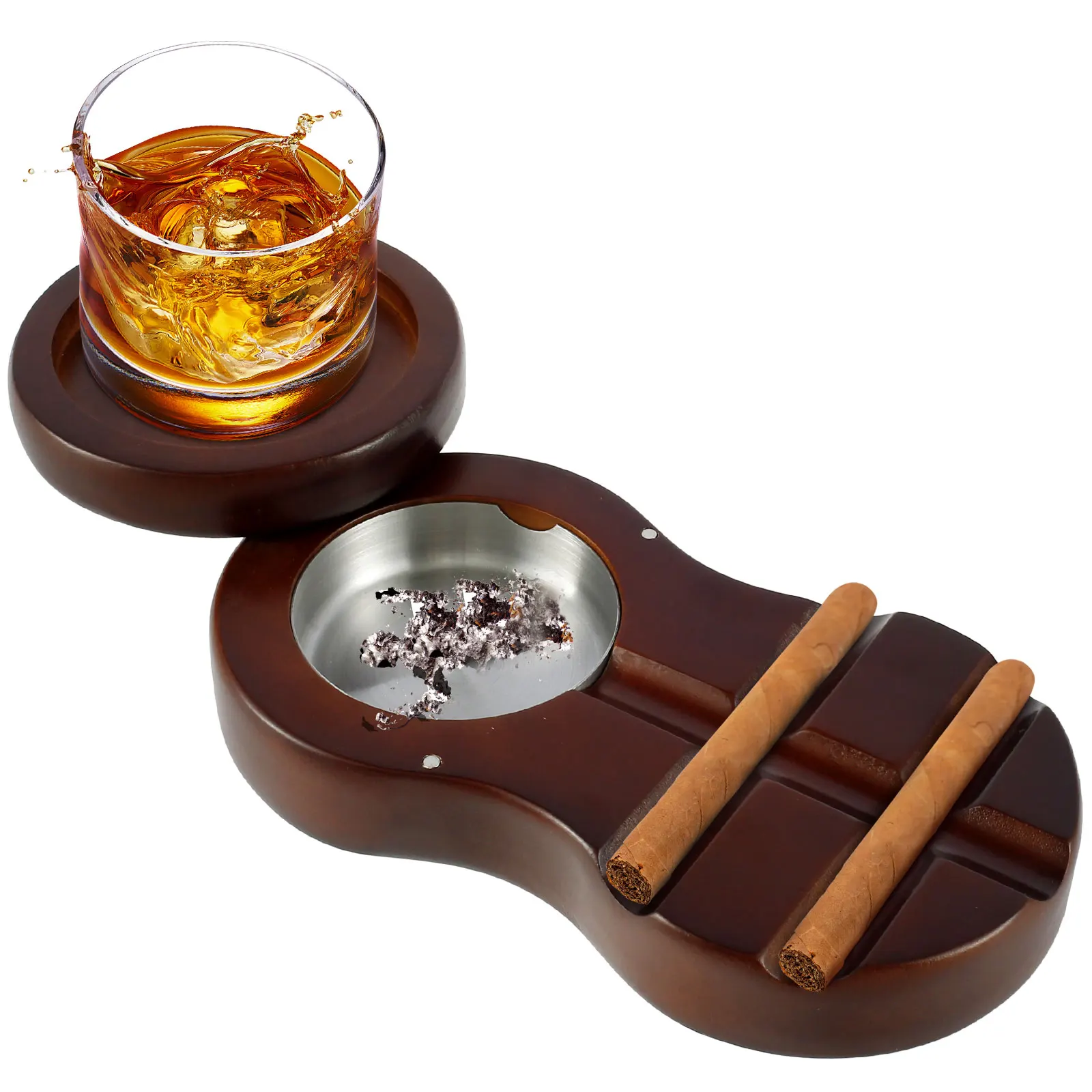 

Whiskey Glass Tray and Ashtrays Holder Rustic Wooden Ashtray Tray and Glass Holder Whiskey Glass with Ashtray Holder Detachable