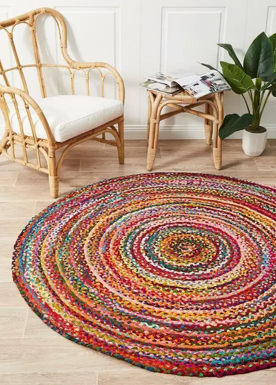 Rug 100% Cotton Round Handmade Reversible Hallway Area Rug Modern Look Rag Rug- bedroom decor  carpets  living room