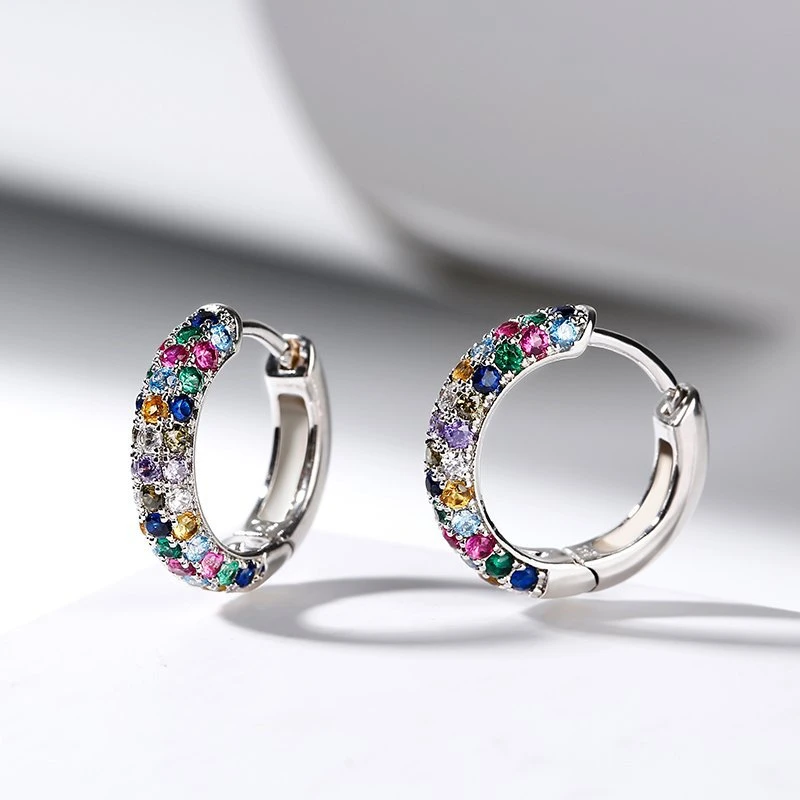 

2022Fashion Silver Plate Round Mini Earrings Set Half Hoop Colorful Zircon Ladies Luxury Jewelry Hoop New Pattern Earrings