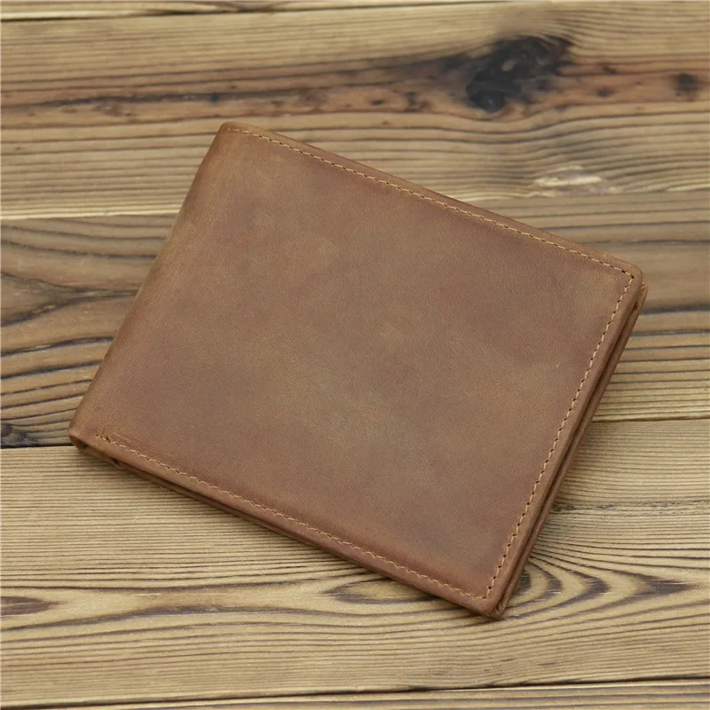 Men's and Women's Wallet Horizontal Double Fold Retro Wallet Large Capacity Crazy Horse Leather Head Layer Cowhide Wallet