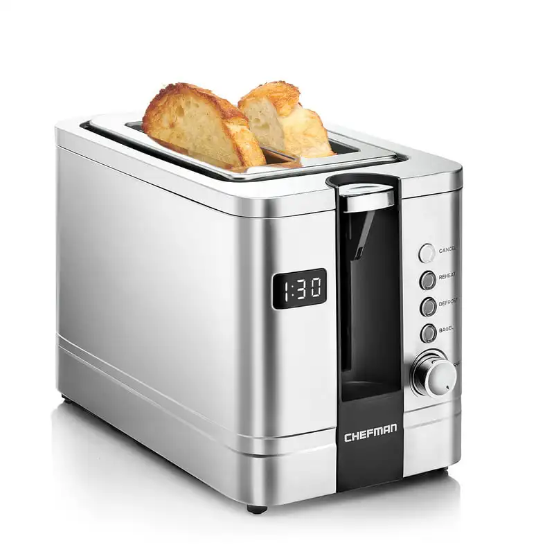 

2-Slice Digital Toaster Pop-Up Stainless Steel Extra-Wide Slots For Bagels Defrost Reheat Cancel Functions Removable Crum