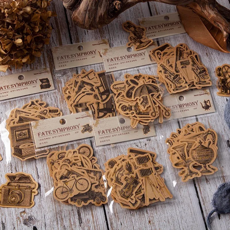 

45pcs/pack Retro Creative Decor Sticker Stationery Vintage Craft Label Stickers for Scrapbooking Gift Journal Phone DIY