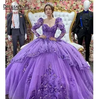 Purple Quinceanera Dresses Plus Size Ball Gown Masquerade Princess Girl Beads Flowers Long Sweet 16 Prom Dresses for 15 Years