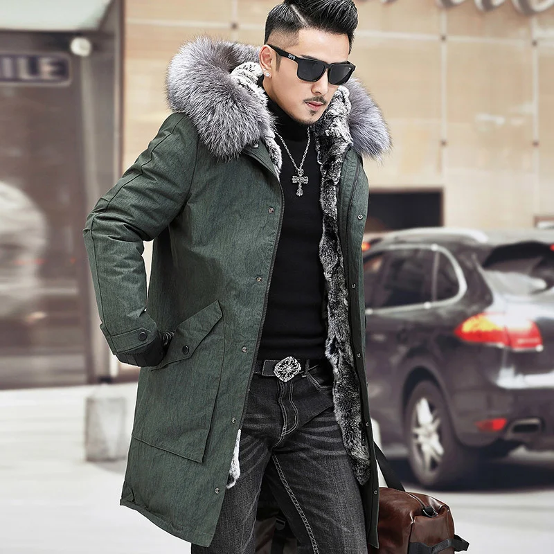 

Мужская одежда, зимняя мужская куртка 5XL, одежда из натурального кролика Рекс, 100%, парки с большим воротником из лисьего меха, мужская одежда ...