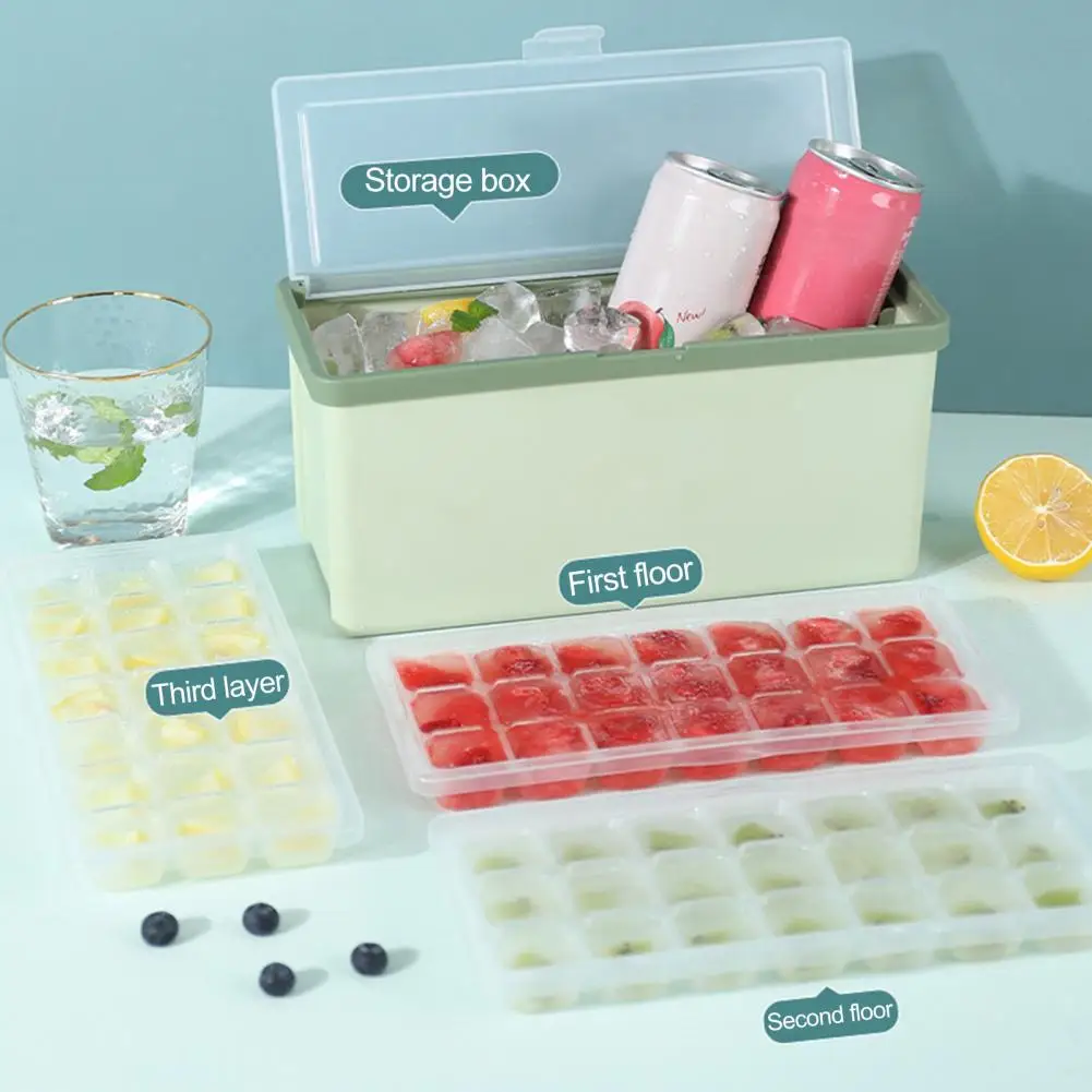 

Ice Tray Unique Non-stick Multi-layer Ice Cube Ball Tray with Ice Shovel Set Household Supplies Ice Cube Maker Ice Cube Mold
