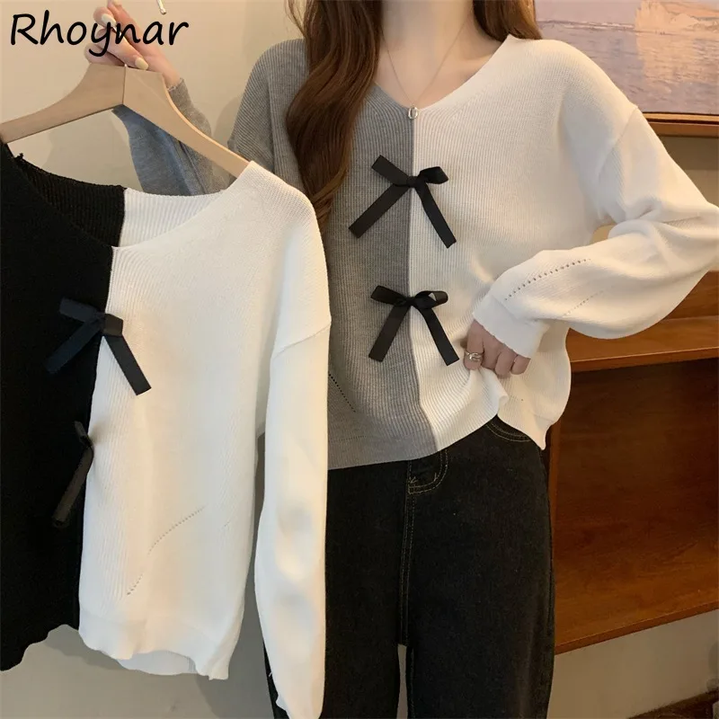 

Pullovers Women Vintage Chic Spring Lovely Patchwork Leisure Sweater O-neck Slouchy Loose Streetwear Trendy Knitting Cozy Tender